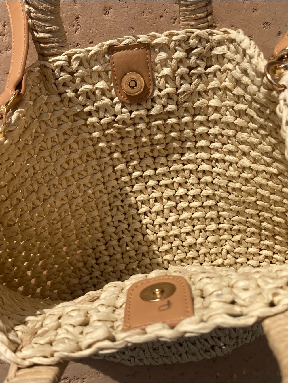 Neutral Raffia Straw Tote Bag Cream Woven Beach Vacation Crossbody Purse Coastal - Picture 6 of 7